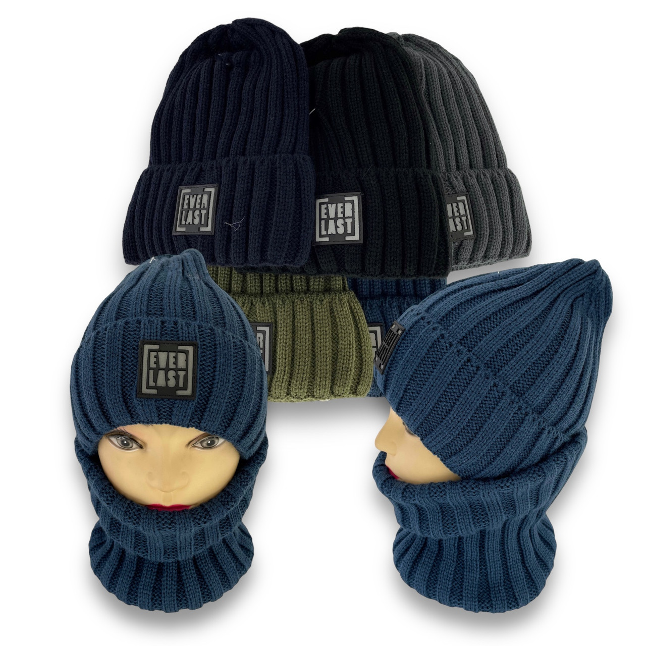 ОПТ Дитяча шапка та шарф-хомут для хлопчика, р. 50-54 (5 шт./набір), фото 1