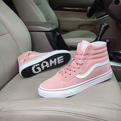 Vans Old Skool ВЫСОКИЕ утеплені кеди пудра L.APRICOT зимові жіночі кросівки рожеві, фото 3