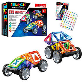 Конструктор магнітний IBLOCK, 32деталі, наклейки з літерами укр. алфавіту, цифри, геометрії. фігурами, кор 28 *25.5 *6см