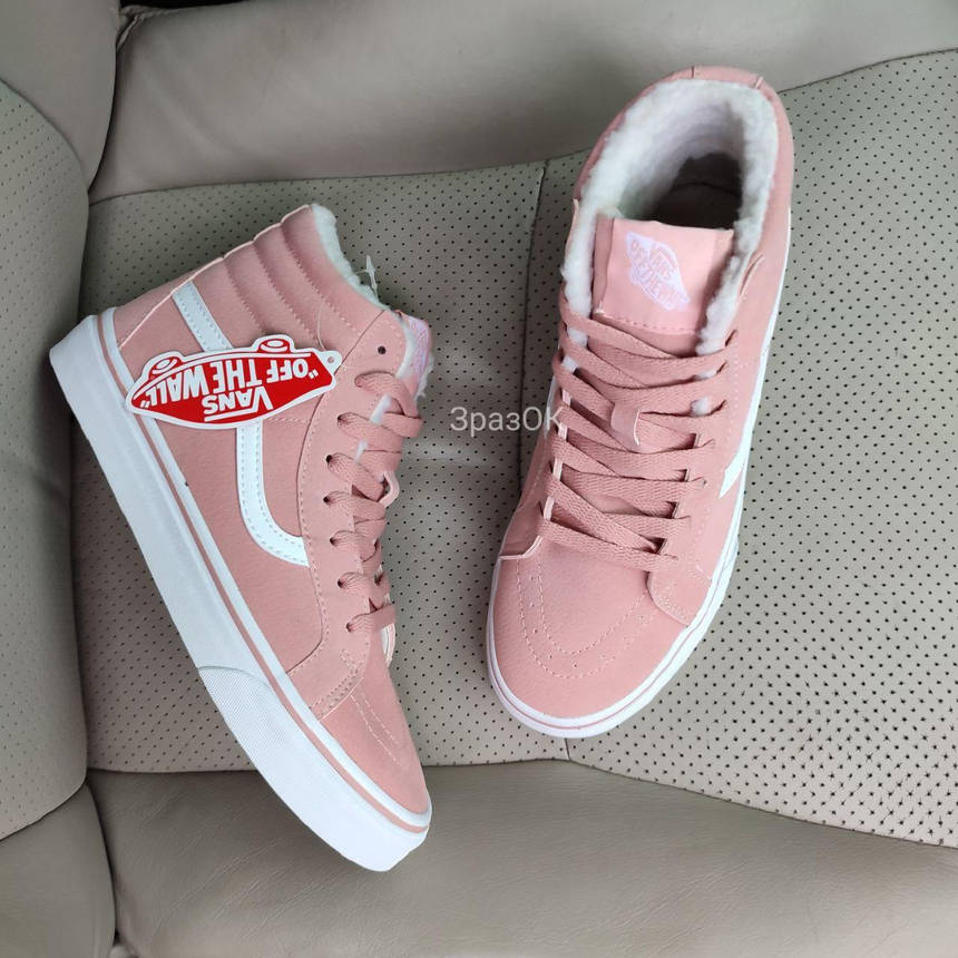 Vans Old Skool ВЫСОКИЕ утеплені кеди пудра L.APRICOT зимові жіночі кросівки рожеві, фото 1