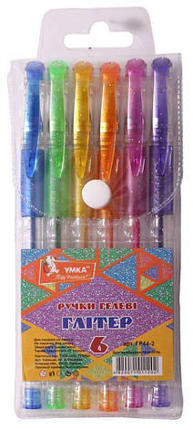 Набір ручок гелевих Умка Glitter, 6 кольорів, фото 1