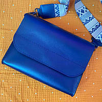 Женская сумка через плечо. Кожаная женская сумка. Синяя кожаная сумка.