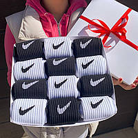 Подарочный комплект женских носков высоких демисезонных трикотажных спортивных фирменных Nike 36-41 12 пар