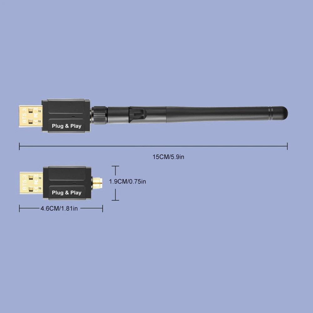 USB Bluetooth адаптер 5.3 BLE (чип ATS2851) с внешней антеной (RP-SMA ...