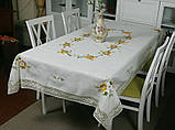 Скатертина лляна українська вишивка 180 на 280 см біла на великий стіл, фото 4