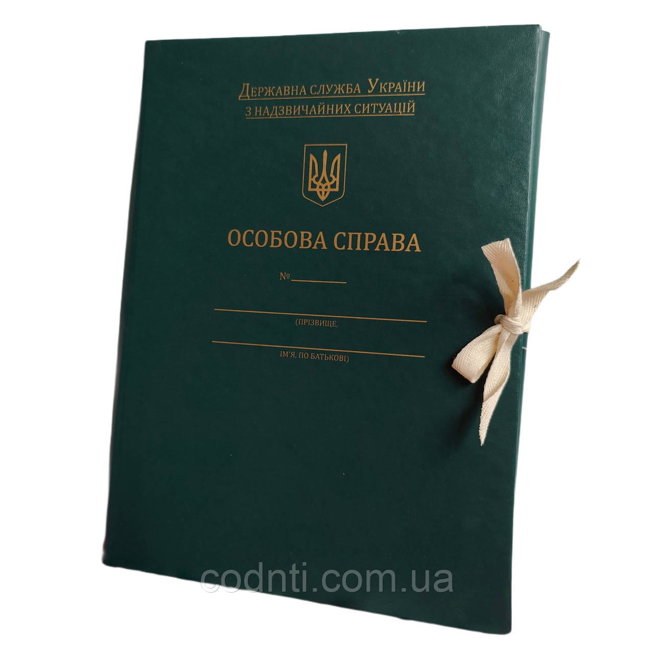 Папка на зав'язках із тисненням ф. А4, для Державної служби України НС, корінець 20 мм, бумвініл зелений