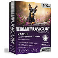 Капли от блох, иксодовых клещей, комаров, москитов,власоедов, для собак UNICUM PRO 1 амп. 4-10кг