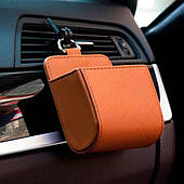 Органайзер в авто з еко-шкіри підвісний на дефлектор 12х9х5 cм для телефона, окулярів, дрібниць тощо коричневий