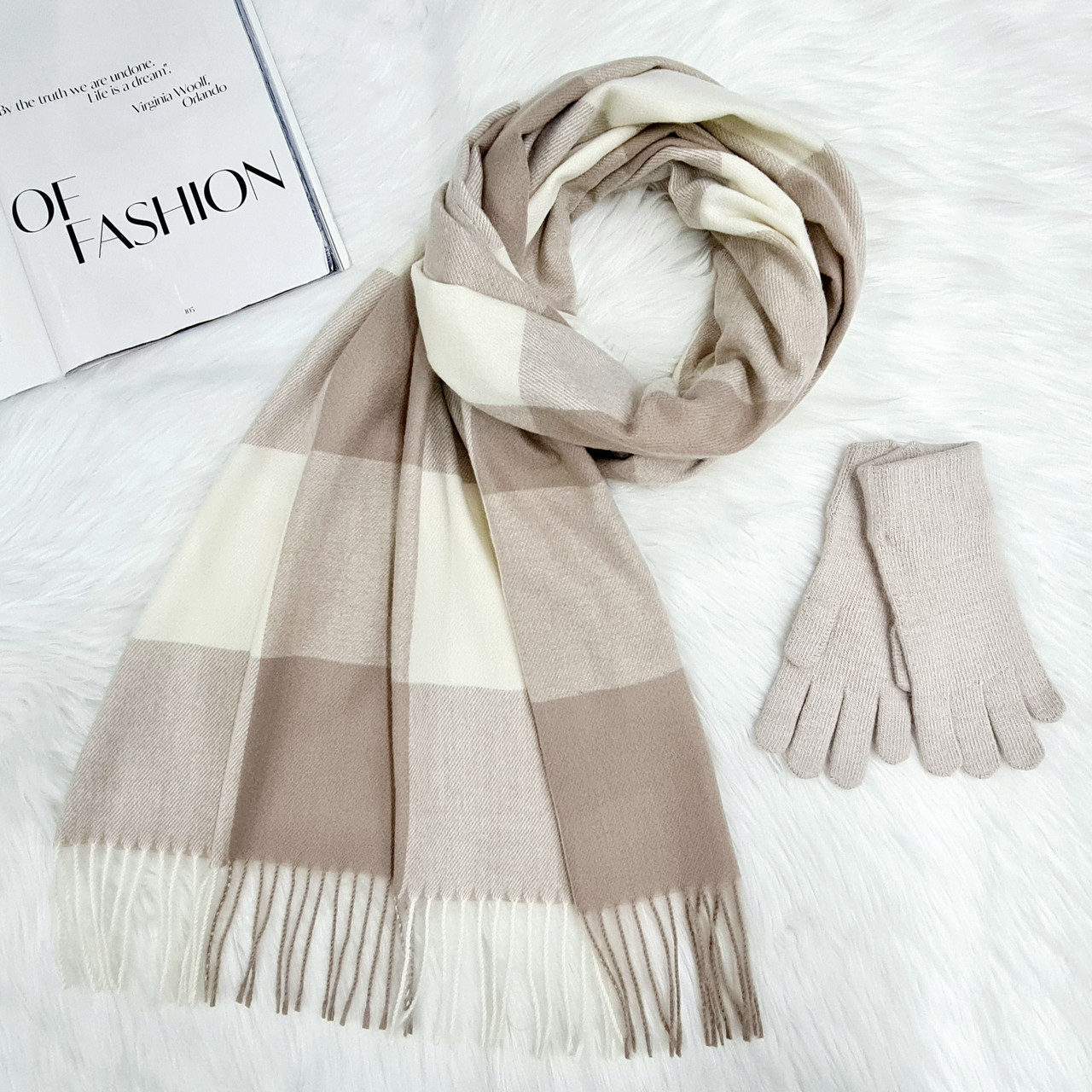 Комплект жіночий зимовий (шарф+рукавички) M&JJ One size бежевий 1140 - 4074, фото 1