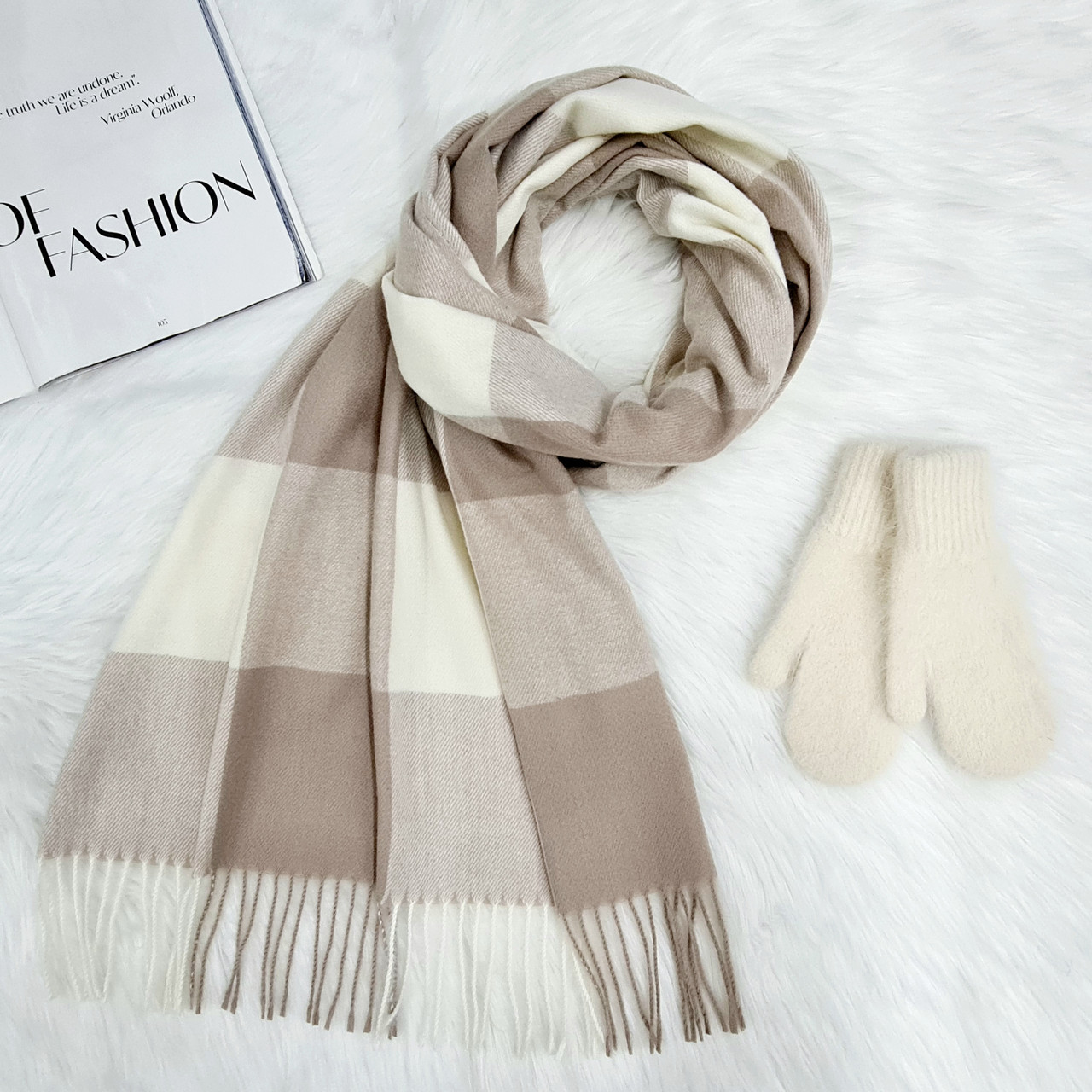 Комплект жіночий зимовий (шарф+рукавиці) M&JJ One size Бежевий 1140 - 4148, фото 1
