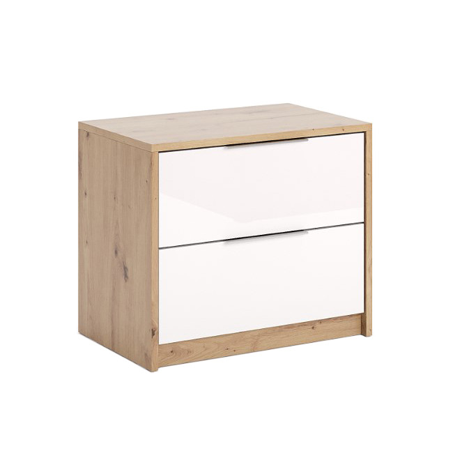 Тумба приліжкова в спальню з ЛДСП 2Ш Реймонд Миро-Марк Дуб Артізан/Білий глянець, фото 1