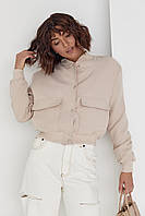 Женская куртка-бомбер с накладными карманами - бежевый цвет, L (есть размеры)