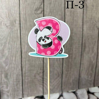 Топпер дерев'яний дитячий "Панда" цифра 3 3панда G-Rich