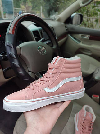 Зимові кеди VANS Old Skool за низькою ціною Кеди ВИСОКІ Рожеві унісекс Ванс, фото 1