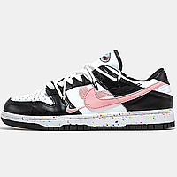 Кроссовки женские и мужские Nike SB Dunk Low Black White Pink / кеды Найк СБ Данк белые черные розовые