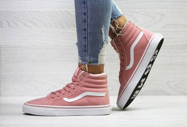 Vans Old Skool ВЫСОКИЕ утеплені кеди пудра L.APRICOT зимові жіночі кросівки рожеві, фото 3
