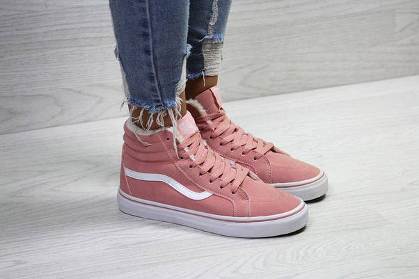 Vans Old Skool ВЫСОКИЕ утеплені кеди пудра L.APRICOT зимові жіночі кросівки рожеві, фото 4