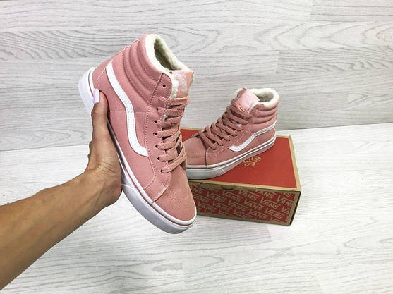 Vans Old Skool ВЫСОКИЕ утеплені кеди пудра L.APRICOT зимові жіночі кросівки рожеві, фото 5