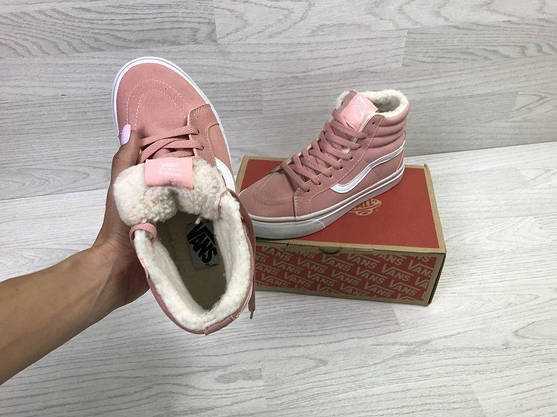 Vans Old Skool ВЫСОКИЕ утеплені кеди пудра L.APRICOT зимові жіночі кросівки рожеві, фото 6