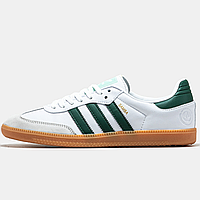 Кроссовки женские и мужские Adidas Sambа white green / кеды Адидас Самба белые с зеленым