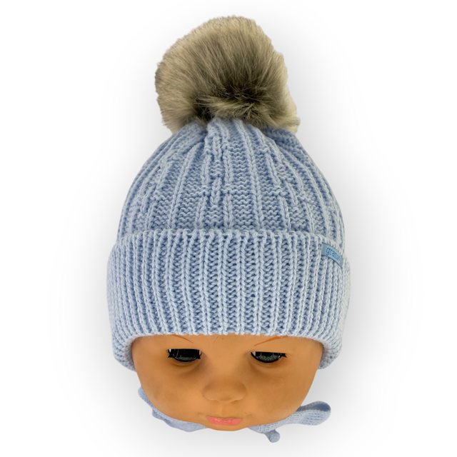 Шапочка для новорожденных на завязках для мальчика Шапочка для новорожденных на завязках для мальчика