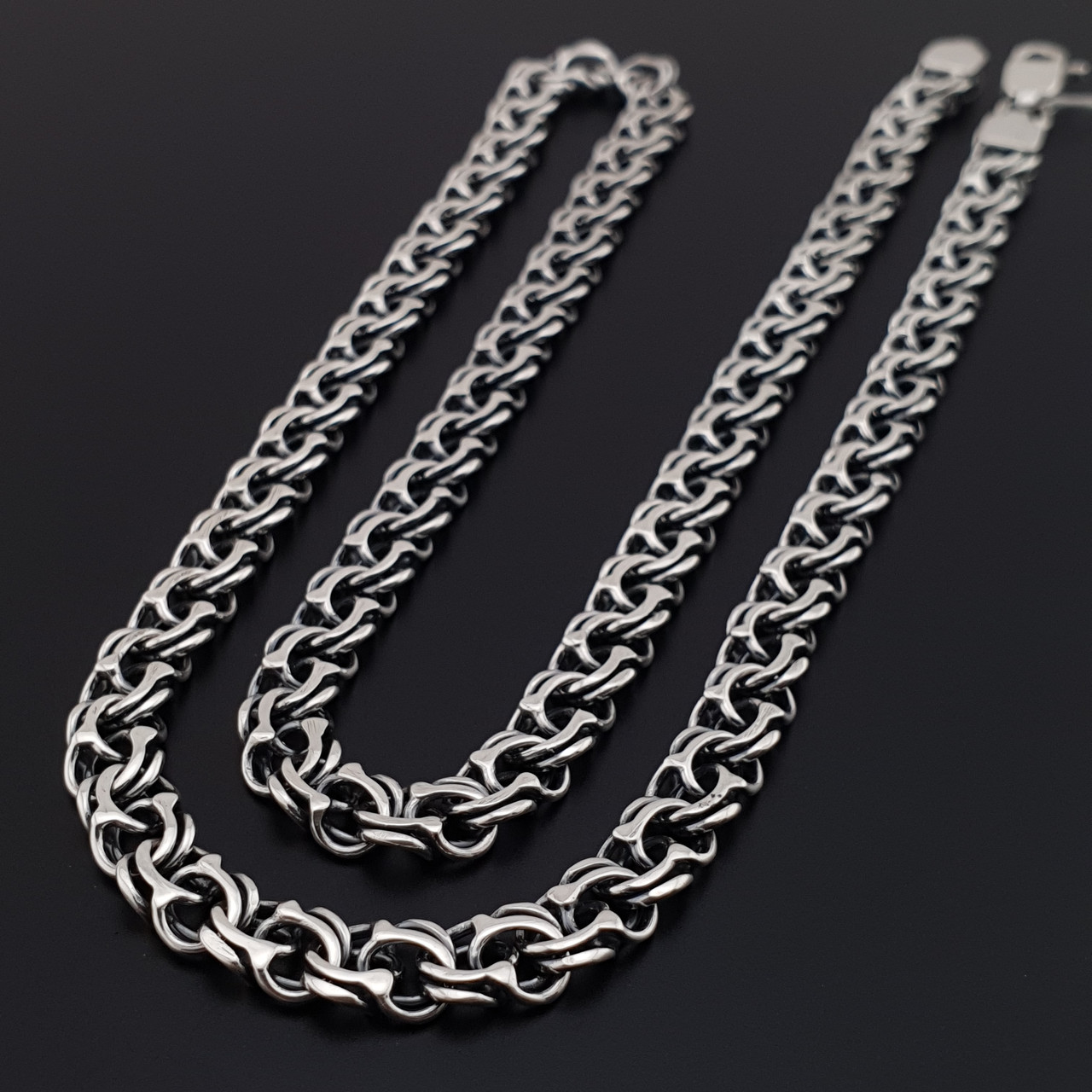 Срібна цепочка чоловіча товста на шию бісмарк. Ширина 7 мм. Довжина 65 см, фото 1