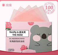 Матирующие салфетки для лица, универсальные, от жирного блеска, Timifly oil-absorbing paper the rose, 100 штук