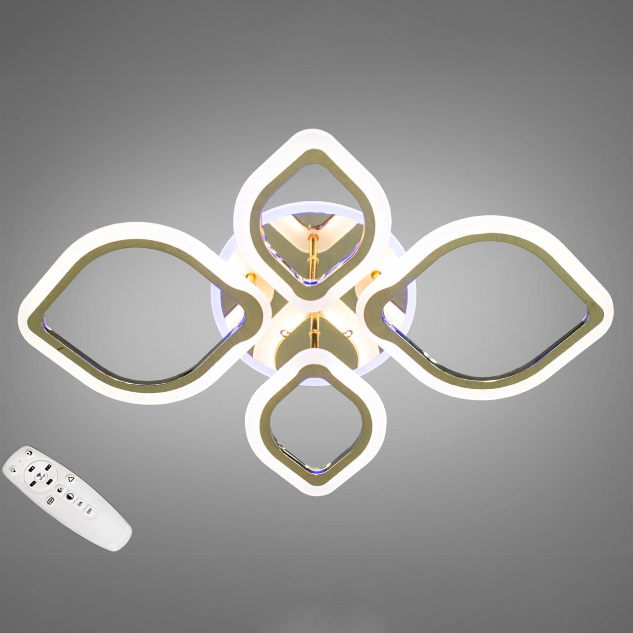 Світлодіодна люстра 60 Вт з підсвічуванням основи та пультом д/к колір каркасу золотий D-A9184/2+2G LED 3color dimmer, фото 1