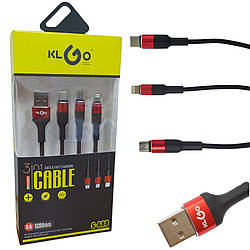 Кабель USB для зарядки телефону 3в1 Typec Micro Lightning провід швидка зарядка плетений 120см