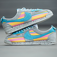 Кроссовки мужские Nike Cortez Reindbow Grey Blue Yellow Pink/ Найк Кортез серые замшевые