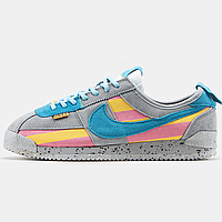 Кроссовки мужские Nike Cortez Reindbow Grey Blue Yellow Pink/ Найк Кортез серые замшевые