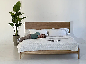 Ліжко двоспальне "Хюгге" з натурального дерева Дуб, 140х200 см