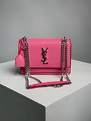 Жіноча сумка Ів Сен Лоран рожева Yves Saint Laurent Sunset Big Chain Pink/Silver