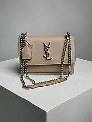 Жіноча сумка Ів Сен Лоран бежева Yves Saint Laurent Sunset Big Chain Beige/Silver