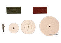 Полірувальний набір VOREL : 3 диски Ø= 50, 75, 100 мм, штифт-тримач Ø= 6 мм, 2 види мастики [30/60] Baumar -