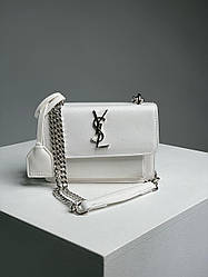 Жіноча сумка Ів Сен Лоран біла Yves Saint Laurent Sunset Mini Chain White/Silver