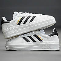 Кроссовки женские и мужские Adidas Gazelle Bold white black / кеды Адидас Газель болд белые с черным