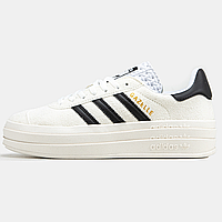 Кроссовки женские и мужские Adidas Gazelle Bold white black / кеды Адидас Газель болд белые с черным