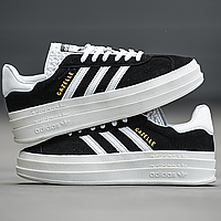 Кроссовки женские и мужские Adidas Gazelle Bold Black White / кеды Адидас Газель болд черные