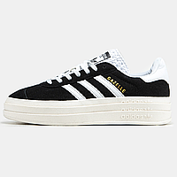 Кроссовки женские и мужские Adidas Gazelle Bold Black White / кеды Адидас Газель болд черные