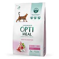 Optimeal Sensitive Digestion сухий корм для дорослих котів чутливе травлення, з ягням 4КГ