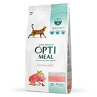 Optimeal Полнорационный сухой корм для стерилизованных кошек и кастрированных котов - с говядиной и сорго 10КГ