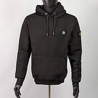 "L XL" Stone Island кофта худи на флисе черная мужская теплая Стоун Айленд коттон трехнитка