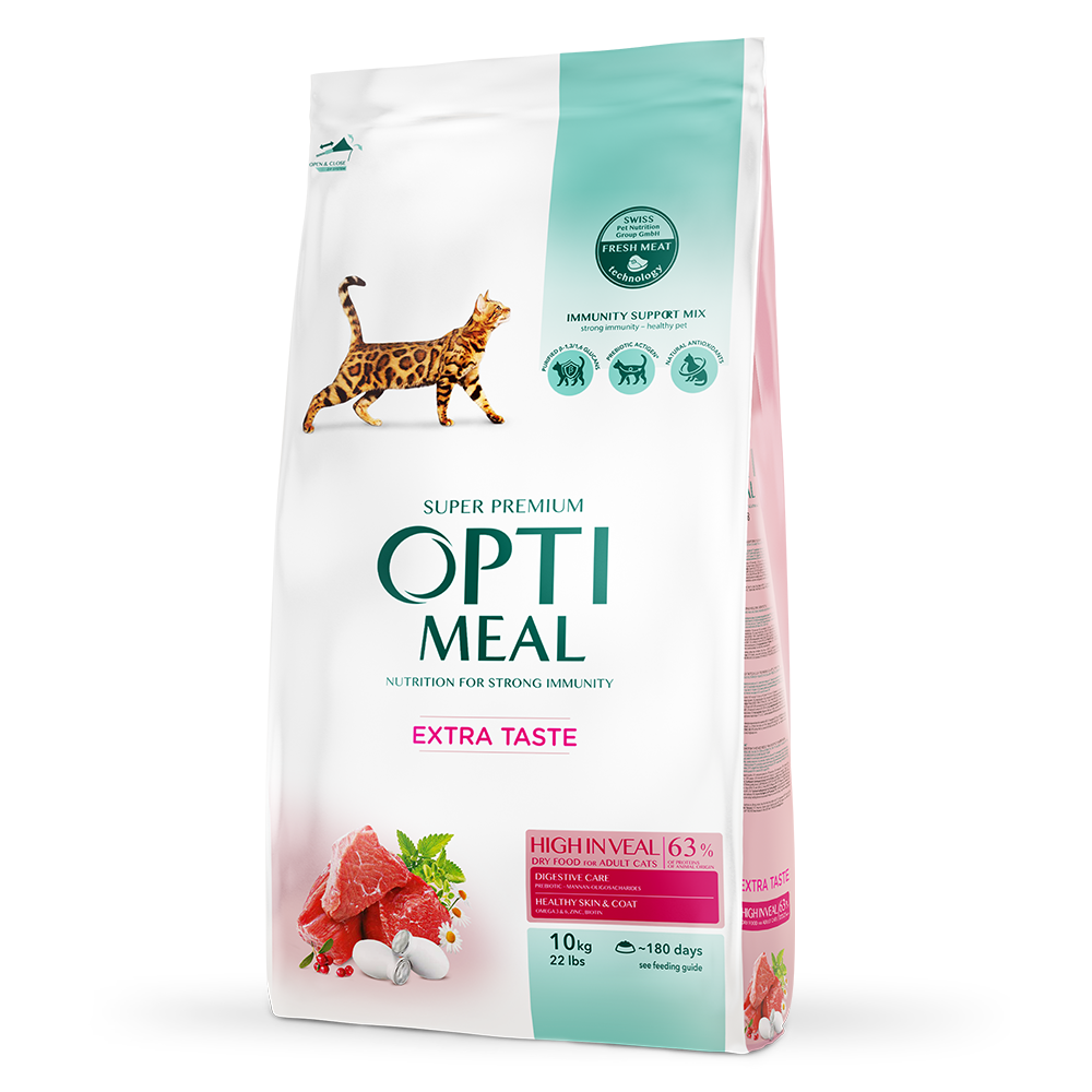 Optimeal (Оптиміл) сухий корм для дорослих котів із телятиною 10КГ, фото 1