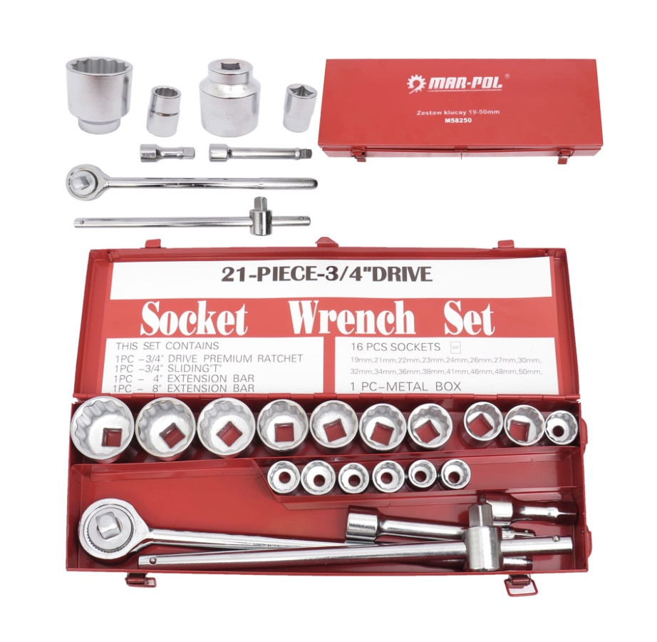 Набір торцевих ключів LEX 21 елемент 19-50 мм 3/4" металевий корпус