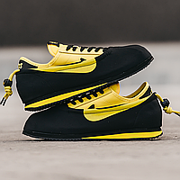 Кроссовки мужские Nike Cortez black yellow / Найк Кортез черные желтые кожаные