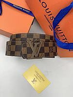 Ремень Louis Vuitton коричневая шашка | Ремень мужской женский Луи Виттон кожаный в коробке