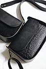 Сумка жіноча прямокутна із клапаном на плече відмінної якості 25*15 см Nata Чорна рептилія, фото 4