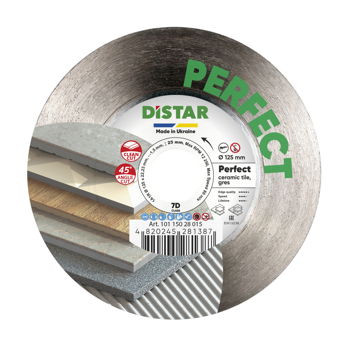 Алмазний диск для кераміки 125 мм Distar 7D 1A1R 125X22,23H PERFECT