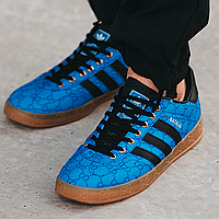 Кроссовки мужские Adidas Gazelle x Gucci Blue Black / кеды Адидас Газели синие с черным